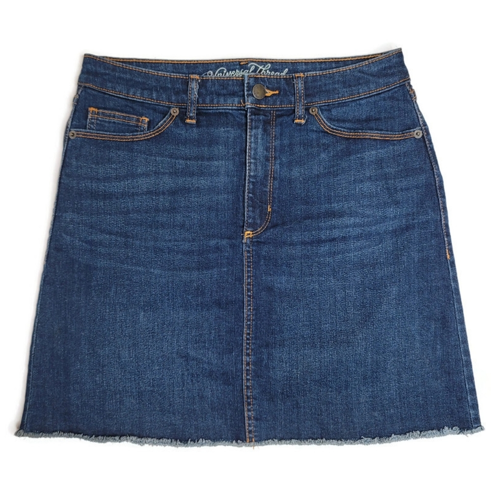 Universal thread raw hem fringe jean denim skirt size 2. - Picture 2 of 6